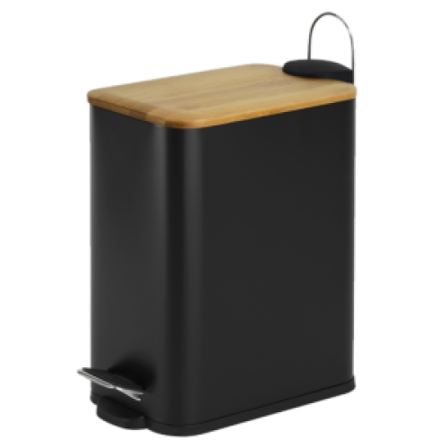 Καλάθι μπάνιου 5 λίτρα με bamboo κάλυμμα soft close μαύρο 14x30x28 cm