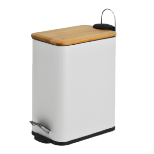 Καλάθι μπάνιου 5 λίτρα με bamboo κάλυμμα soft close λευκό 14x30x28 cm