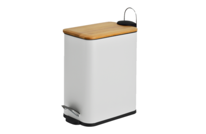 Καλάθι μπάνιου 5 λίτρα με bamboo κάλυμμα soft close λευκό 14x30x28 cm