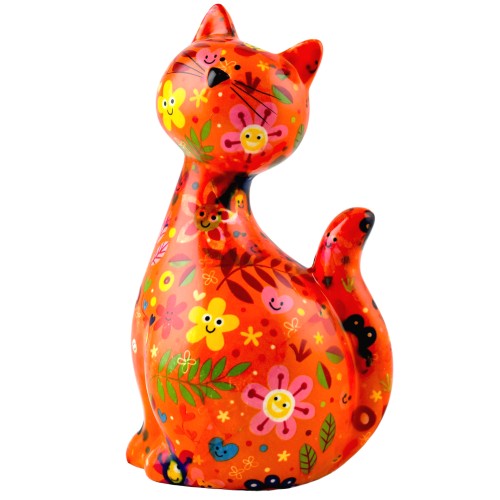 Κουμπαράς γατούλα φλοράλ πορτοκαλί σε κουτί δώρου 12,50x10,30x21 cm 