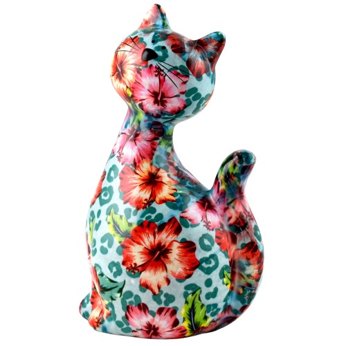 Κουμπαράς γατούλα φλοράλ σιέλ σε κουτί δώρου 12,50x10,30x21 cm 