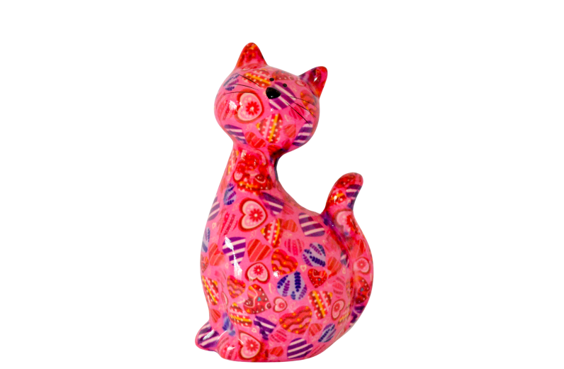 Κουμπαράς γατούλα φλοράλ φούξια σε κουτί δώρου 12,50x10,30x21 cm 