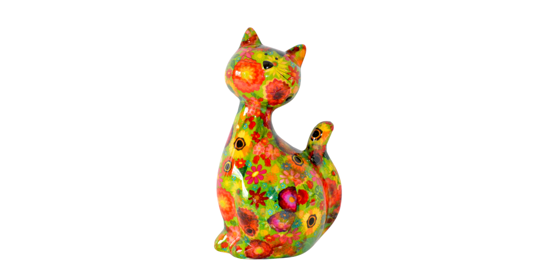 Κουμπαράς γατούλα φλοράλ λαχανί σε κουτί δώρου 12,50x10,30x21 cm 