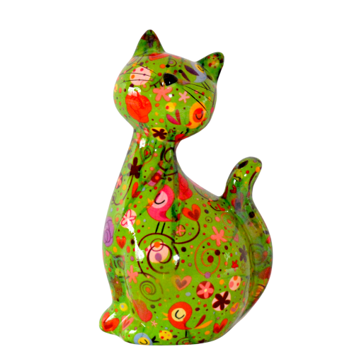 Κουμπαράς γατούλα φλοράλ multi green σε κουτί δώρου 12,50x10,30x21 cm 