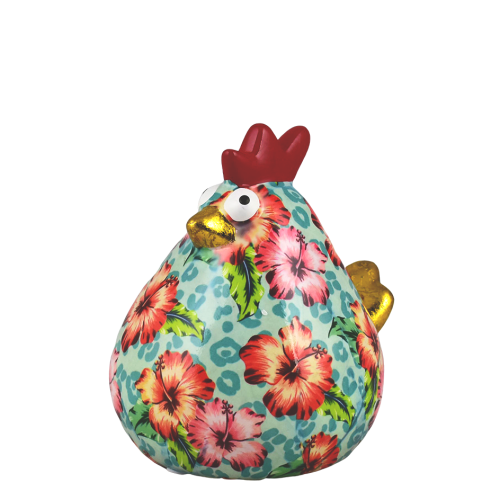 Κουμπαράς κοτούλα φλοράλ σιέλ σε κουτί δώρου 15,30x17x17 cm 