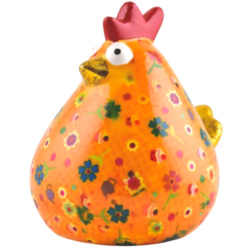 Κουμπαράς κοτούλα φλοράλ πορτοκαλί σε κουτί δώρου 15,30x17x17 cm 