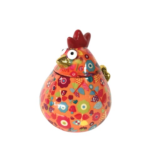 Βαζάκι με καπάκι κοτούλα φλοράλ πορτοκαλί σε κουτί δώρου 16,50x14x16,50 cm 