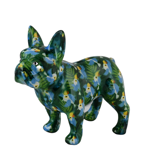 Κουμπαράς Γαλλικό Bulldog φλοράλ κυπαρισσί σε κουτί δώρου 22,50x10,50x19,20 cm 