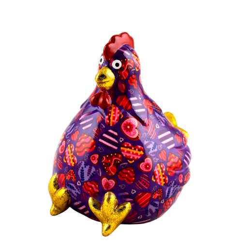 Κουμπαράς κοτούλα φλοράλ μωβ σε κουτί δώρου 16,50x14x17,80 cm 