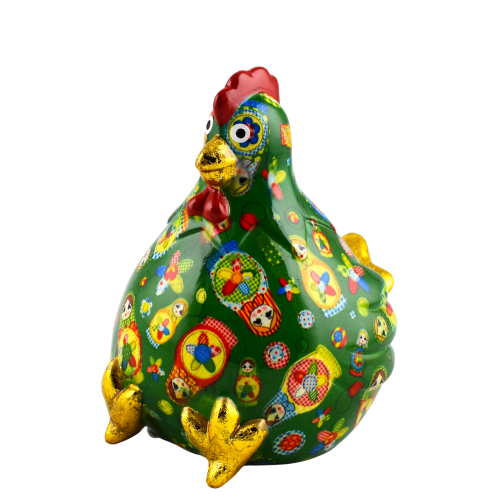 Κουμπαράς κοτούλα φλοράλ πράσινη σε κουτί δώρου 16,50x14x17,80 cm 