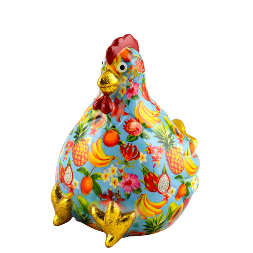 Κουμπαράς κοτούλα φλοράλ σιέλ σε κουτί δώρου 16,50x14x17,80 cm 