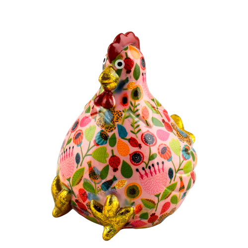 Κουμπαράς κοτούλα φλοράλ ροζ σε κουτί δώρου 16,50x14x17,80 cm 