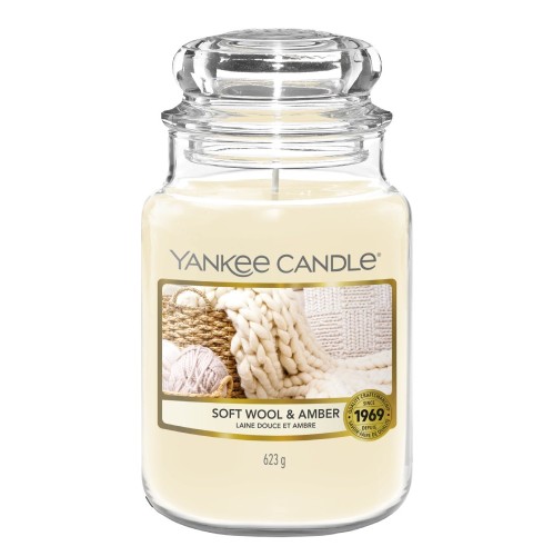 Yankee Candle Κερί σε Γυάλινο Δοχείο Large σειρά Soft Wool and Amber 623gr