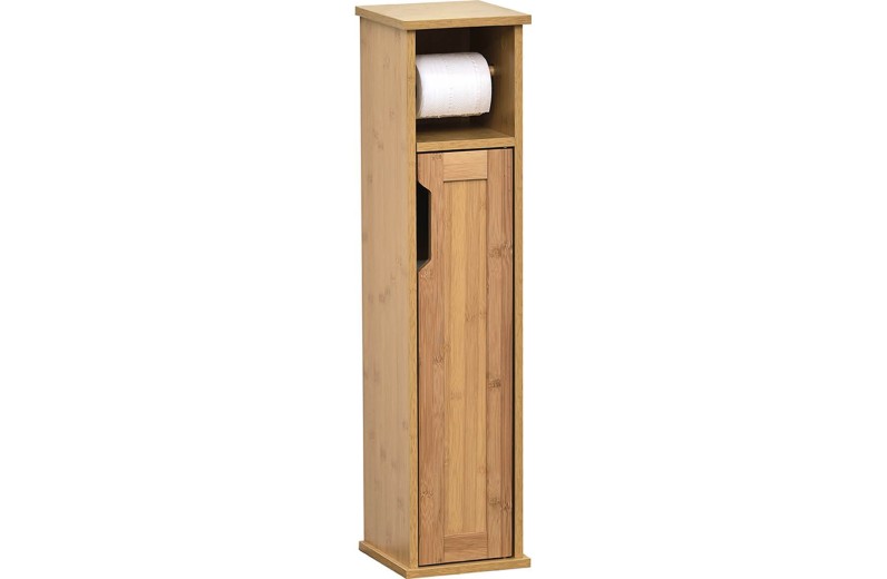 Έπιπλο Μπάνιου Mdf/Bamboo με θήκη για χαρτί υγείας και 1 Ντουλάπι με 1 Ράφι στο εσωτερικό 18x18x75 cm
