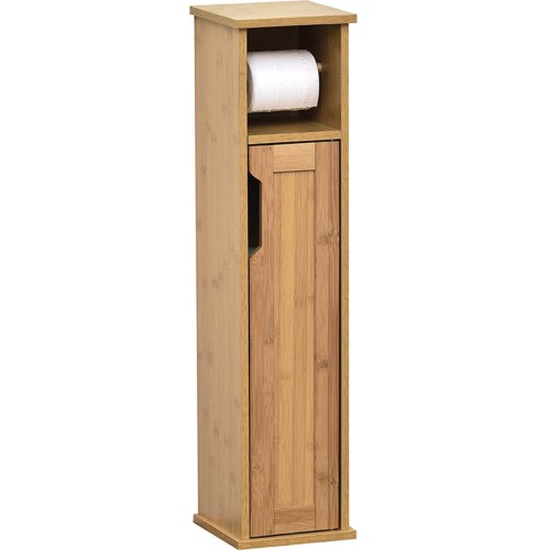 Έπιπλο Μπάνιου Mdf/Bamboo με θήκη για χαρτί υγείας και 1 Ντουλάπι με 1 Ράφι στο εσωτερικό 18x18x75 cm