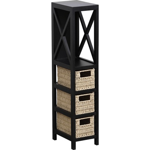 Έπιπλο με 1 ράφι και 3 συρτάρια mdf μαύρο 17x24x82cm