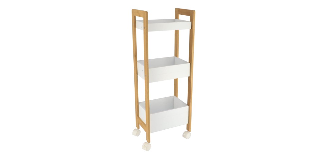 Ραφιέρα λευκή με ρόδες mdf με bamboo ράφια 21x28,50x79 cm