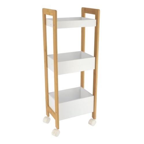 Ραφιέρα λευκή με ρόδες mdf με bamboo ράφια 21x28,50x79 cm