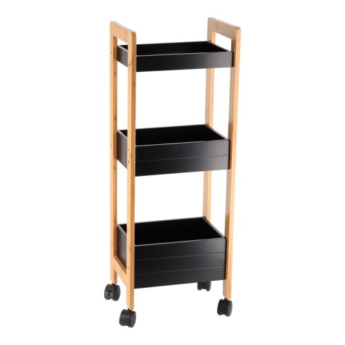 Ραφιέρα μαύρη με ρόδες mdf με bamboo ράφια 21x28,50x79 cm