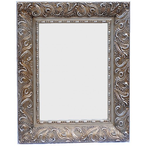 Καθρέφτης Παραλληλόγραμμος Ταγιαρισμένος Ξύλινος Και Σκαλιστός Με Στήριξη 4 Σημείων. Silver. Εσωτερική Διάσταση:50*70cm