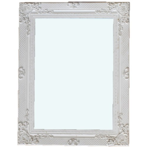 Καθρέφτης Ξύλινος Ορθογώνιο Με Σκαλιστό Πλαίσιο Σε Λευκό Χρώμα Με Στήριξη 4 Σημείων. Εσωτερική Διάσταση: 50*70CM