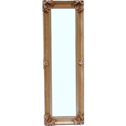 Καθρέφτης Ξύλινος Παρ/μος Με Ταγιάρισμα, Σε Ιδιαίτερο  Πεπαλαιωμένο Ασημί/Χρυσό Χρωματισμό Με Στήριξη 4 Σημείων..Εσωτερική Διάσταση:40*130cm.