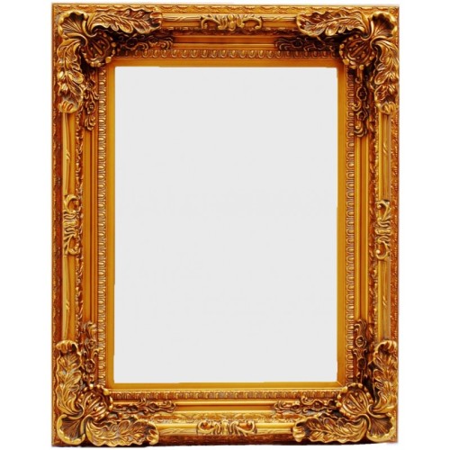 Καθρέφτης Παραλληλόγραμμος Ταγιαρισμένος, Ξύλινος Και Σκαλιστός Με Στήριξη 4 Σημείων. Antique Gold. Εσωτερική Διάσταση:50*70cm