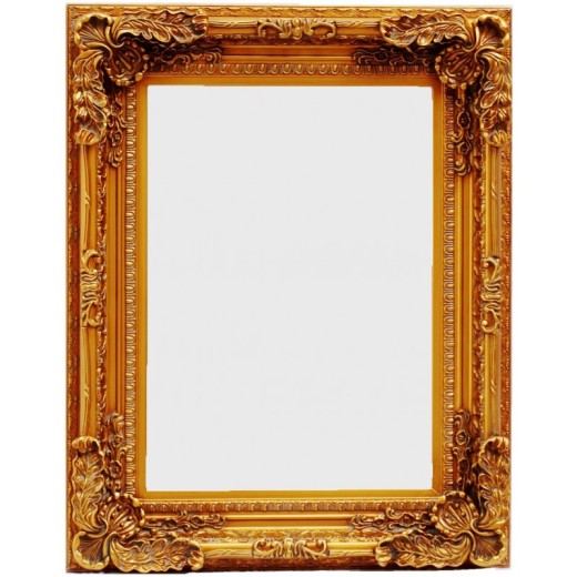 Καθρέφτης Παραλληλόγραμμος Ταγιαρισμένος, Ξύλινος Και Σκαλιστός Με Στήριξη 4 Σημείων. Antique Gold. Εσωτερική Διάσταση:50*70cm