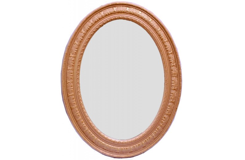 Καθρέφτης Οβάλ Ταγιαρισμένος, Ξύλινος Και Σκαλιστός. Light Brown Gold . Εσωτερική Διάσταση:50*70cm