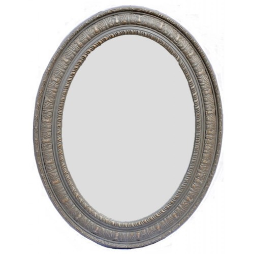 Καθρέφτης Οβάλ Ταγιαρισμένος, Ξύλινος Και Σκαλιστός. Light Grey Gold .Εσωτερική Διάσταση:50*70cm
