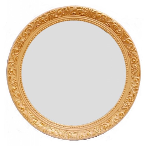 Καθρέφτης Στρογγυλός Ταγιαρισμένος,  Ξύλινος Και Σκαλιστός. Light Brown Gold. Εσωτερική Διάσταση:65cm