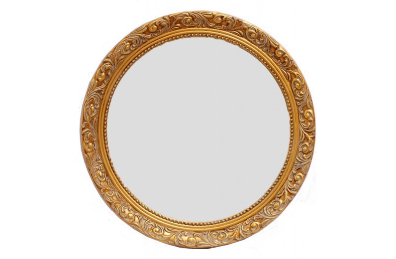 Καθρέφτης Στρογγυλός, Ταγυαρισμένος, Ξύλινος Και Σκαλιστός. Antique Gold. Εσωτερική Διάσταση:65cm