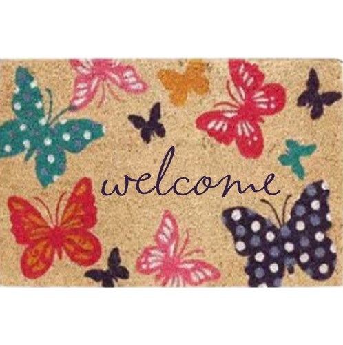 Χαλάκι εισόδου "WELCOME - ΠΕΤΑΛΟΥΔΕΣ"  multi από ίνες κοκοφοίνικα και αντιολισθητικό λάστιχο 43x73cm