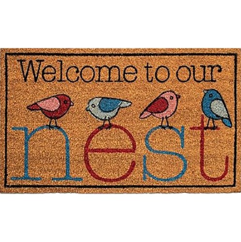 Χαλάκι εισόδου "WELCOME TO OUR NEST" από ίνες κοκοφοίνικα και αντιολισθητικό λάστιχο 40x60cm