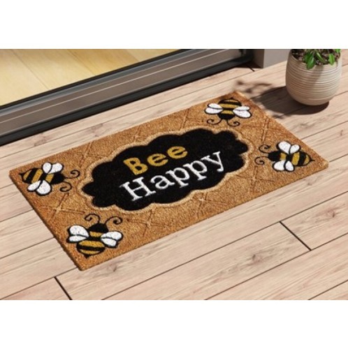 Χαλάκι εξώπορτας σχέδιο Bee Happy (με λάστιχο) 40X60 εκ.