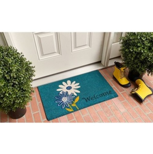 Χαλάκι εξώπορτας σχέδιο Flowers petrol (με λάστιχο) 40X60 εκ.