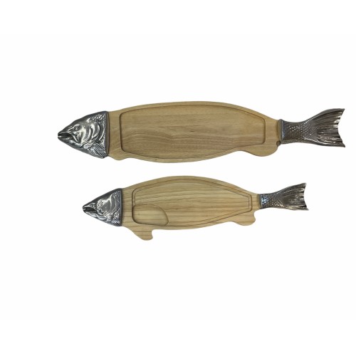 Πλατώ σερβιρίσματος ψαριού φυσικό ξύλο/μέταλλο 100x35 cm
