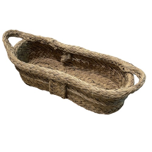 Καλάθι πλεκτό ψάθινο χειροποίητο οβάλ με χεράκια 42x14x14cm