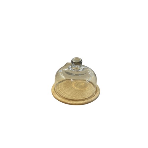 Μικρή τυριέρα ξύλινη με γυάλινο καπάκι 18x13cm