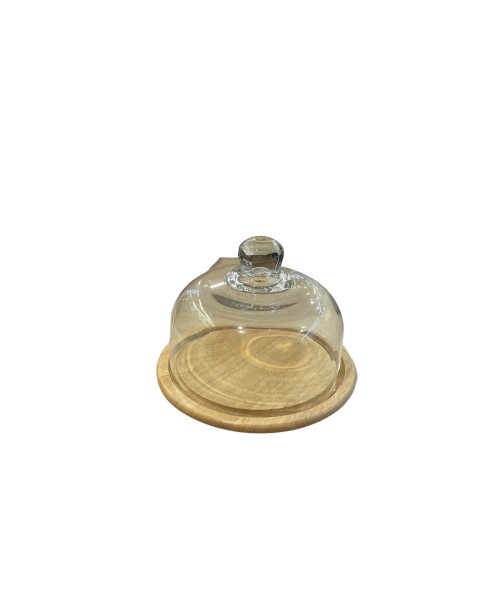 Μικρή τυριέρα ξύλινη με γυάλινο καπάκι 18x13cm