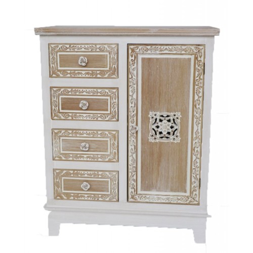 Κομόντα Ξύλινη Με Διχρωμία με Τέσσερα Συρτάρια Και Ένα Ντουλάπι 60x30x77 cm