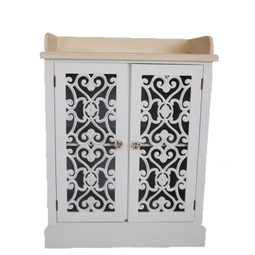 Ντουλάπι Ξύλινο Με Σκαλιστό Εκρού Χρώματος Πορτάκι Και Επιφάνεια Από Ξύλο Ελάτης 63x33x82 cm