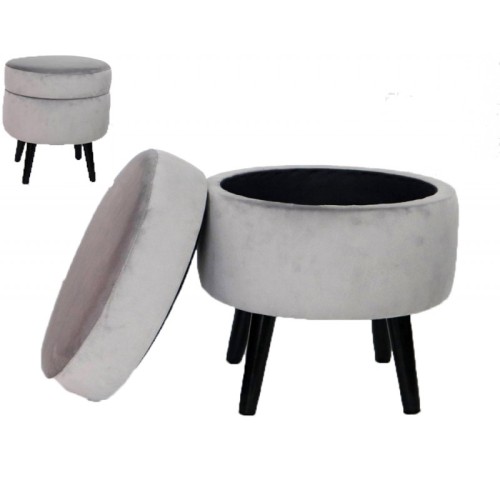 Σκαμπό - Μπαουλάκι Με Ξύλινα Πόδια Χρώματος Γκρί Και Ξύλινα Πόδια 37x37x40 cm