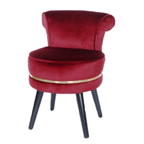 Πολυθρονάκι Με Ξύλινα Πόδια Χρώματος Μπορντό Με Βελούδινο Ύφασμα Και Χρυσή Ρίγα 