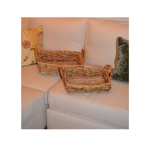 Ψάθινο καλάθι τετράγωνο με χεράκια [Διαθέσιμο σε 2 μεγέθη]