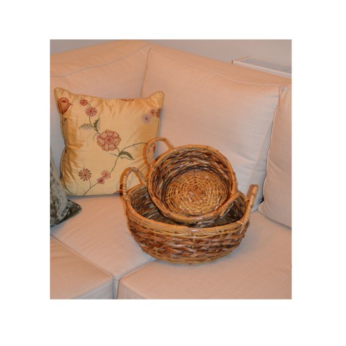 Ψάθινο καλάθι στρογγυλό με χεράκια [Διαθέσιμο σε 2 μεγέθη]