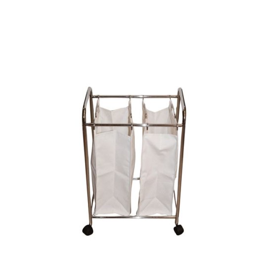 Καλάθι απλύτων διπλό ορθογώνιο inox/ύφασμα 29x43x65 εκ.