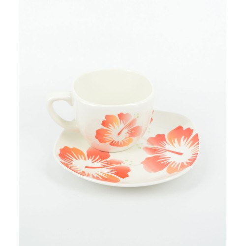 Φλυτζάνια τσαγιού (σετ) 6 τμχ. κόκκινο/λευκό φλοράλ