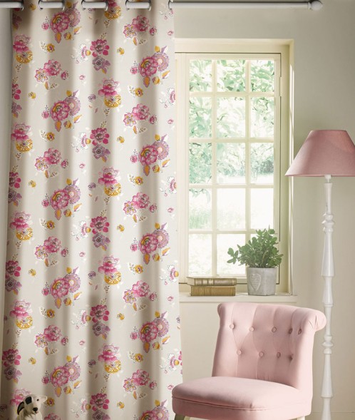 Ύφασμα κουρτίνας βαμβακερό εμπριμέ Romantic Flowers Φ. 1,40 μ. (Β)