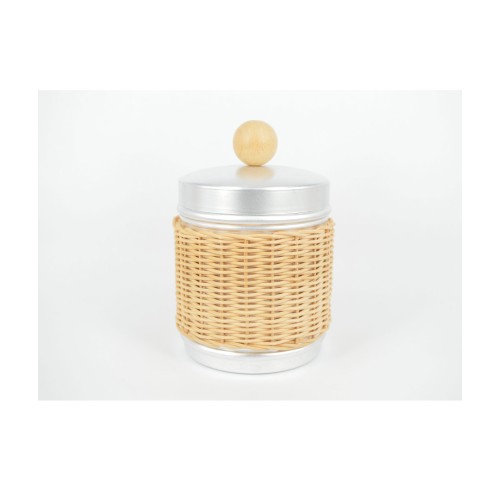 Βάζο κουζίνας μέταλλο & ψάθα με καπάκι